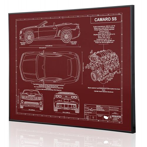  Engraved Blueprint Art LLC Chevrolet Camaro SS Convertible 5th Generation Blueprint Artwork-Laser Marked & Personalized-The Perfect Camaro Gifts