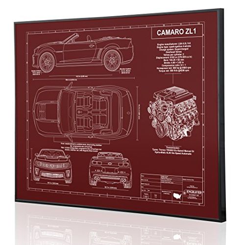  Engraved Blueprint Art LLC Chevrolet Camaro ZL1 Convertible 5th Generation Blueprint Artwork-Laser Marked & Personalized-The Perfect Camaro Gifts