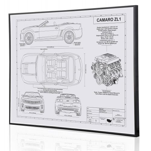  Engraved Blueprint Art LLC Chevrolet Camaro ZL1 Convertible 5th Generation Blueprint Artwork-Laser Marked & Personalized-The Perfect Camaro Gifts
