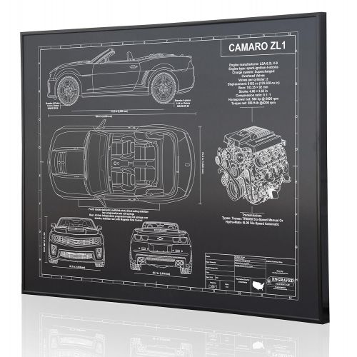  Engraved Blueprint Art LLC Chevrolet Camaro ZL1 Convertible 5th Generation Blueprint Artwork-Laser Marked & Personalized-The Perfect Camaro Gifts