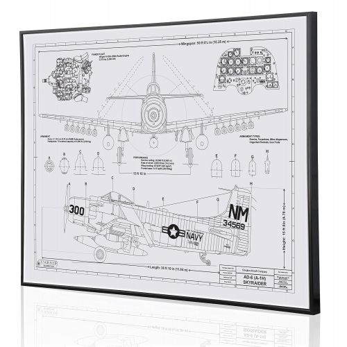  Engraved Blueprint Art LLC Douglas A-1 Skyraider Blueprint Artwork-Laser Marked & Personalized-The Perfect Navy Gifts