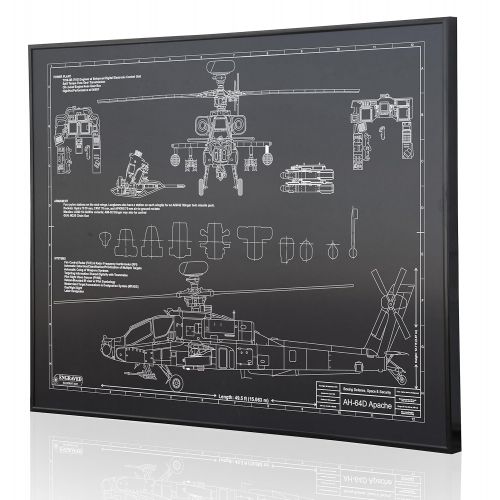  Engraved Blueprint Art LLC Apache AH-64D Blueprint Artwork-Laser Marked & Personalized-The Perfect Pilot Gifts