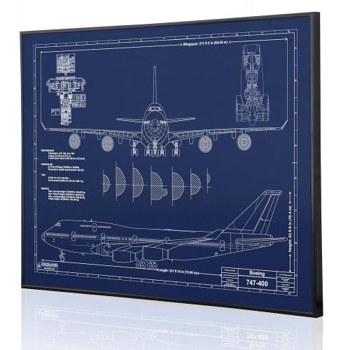  Engraved Blueprint Art LLC Boeing 747-400 Blueprint Artwork-Laser Marked & Personalized-The Perfect Pilot Gifts