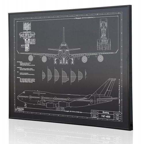  Engraved Blueprint Art LLC Boeing 747-400 Blueprint Artwork-Laser Marked & Personalized-The Perfect Pilot Gifts