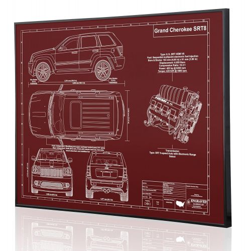  Engraved Blueprint Art LLC Jeep Grand Cherokee SRT8 Blueprint Artwork-Laser Marked & Personalized-The Perfect Jeep Gifts