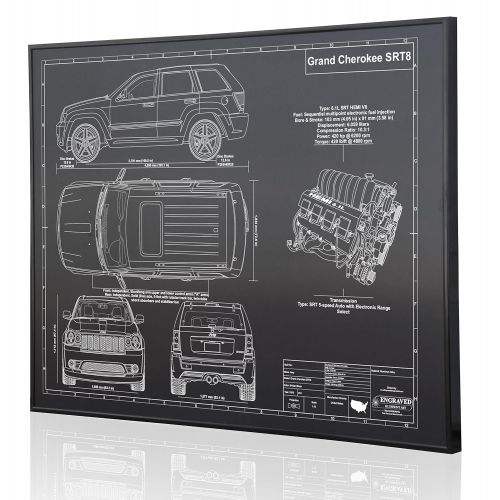  Engraved Blueprint Art LLC Jeep Grand Cherokee SRT8 Blueprint Artwork-Laser Marked & Personalized-The Perfect Jeep Gifts