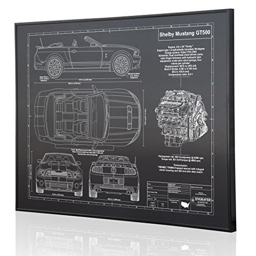  Engraved Blueprint Art LLC Shelby Mustang GT500 Convertible (2014) Blueprint Artwork-Laser Marked & Personalized-The Perfect Ford Gifts