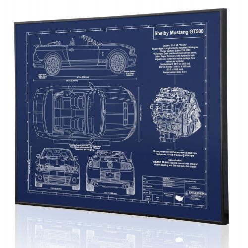  Engraved Blueprint Art LLC Shelby Mustang GT500 Convertible (2014) Blueprint Artwork-Laser Marked & Personalized-The Perfect Ford Gifts