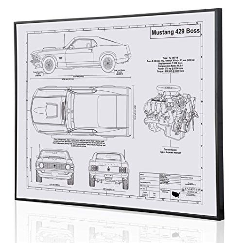  Engraved Blueprint Art LLC Ford Mustang 429 Boss Blueprint Artwork-Laser Marked & Personalized-The Perfect Ford Gifts