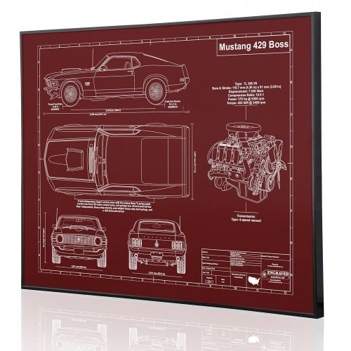  Engraved Blueprint Art LLC Ford Mustang 429 Boss Blueprint Artwork-Laser Marked & Personalized-The Perfect Ford Gifts