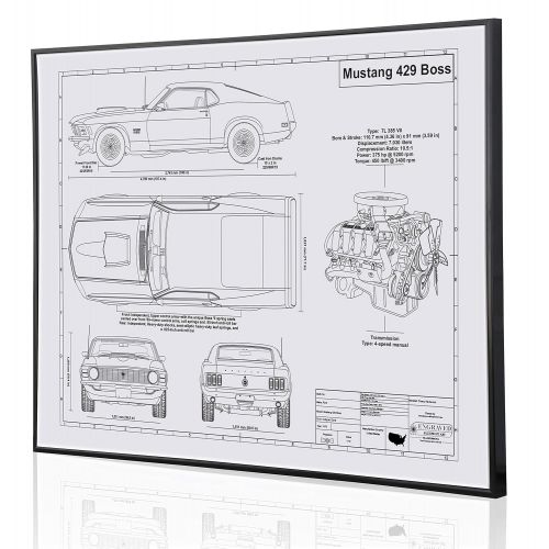  Engraved Blueprint Art LLC Ford Mustang 429 Boss Blueprint Artwork-Laser Marked & Personalized-The Perfect Ford Gifts