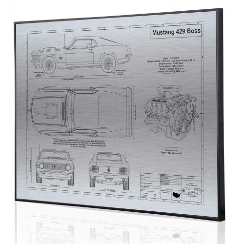  Engraved Blueprint Art LLC Ford Mustang 429 Boss Blueprint Artwork-Laser Marked & Personalized-The Perfect Ford Gifts