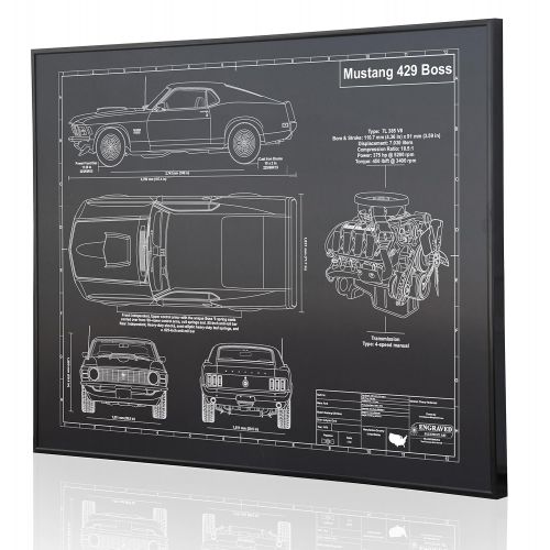  Engraved Blueprint Art LLC Ford Mustang 429 Boss Blueprint Artwork-Laser Marked & Personalized-The Perfect Ford Gifts