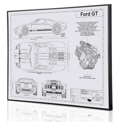  Engraved Blueprint Art LLC Ford GT Blueprint Artwork-Laser Marked & Personalized-The Perfect Ford Gifts