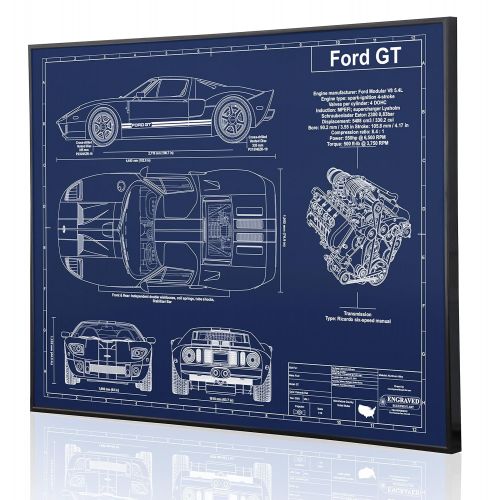  Engraved Blueprint Art LLC Ford GT Blueprint Artwork-Laser Marked & Personalized-The Perfect Ford Gifts