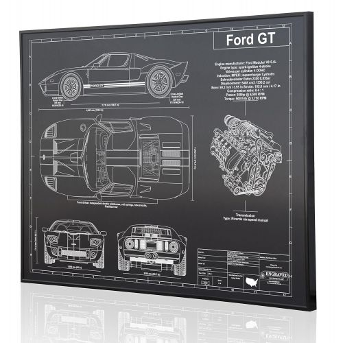  Engraved Blueprint Art LLC Ford GT Blueprint Artwork-Laser Marked & Personalized-The Perfect Ford Gifts