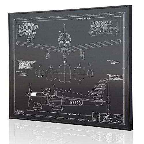  Engraved Blueprint Art LLC Piper Cherokee PA-28-140D Blueprint Artwork-Laser Marked & Personalized-The Perfect Piper Gifts