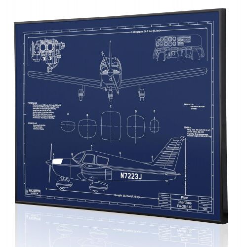  Engraved Blueprint Art LLC Piper Cherokee PA-28-140D Blueprint Artwork-Laser Marked & Personalized-The Perfect Piper Gifts