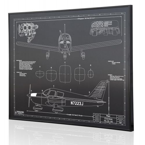  Engraved Blueprint Art LLC Piper Cherokee PA-28-140D Blueprint Artwork-Laser Marked & Personalized-The Perfect Piper Gifts