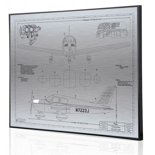  Engraved Blueprint Art LLC Piper Cherokee PA-28-140D Blueprint Artwork-Laser Marked & Personalized-The Perfect Piper Gifts