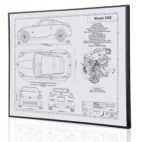  Engraved Blueprint Art LLC Nissan 350Z Blueprint Artwork-Laser Marked & Personalized-The Perfect Nissan Gifts