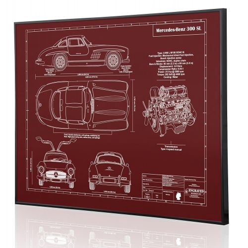  Engraved Blueprint Art LLC Mercedes-Benz 300SL Coupe Blueprint Artwork-Laser Marked & Personalized-The Perfect Mercedes-Benz Gifts