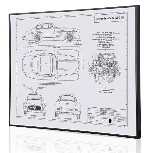  Engraved Blueprint Art LLC Mercedes-Benz 300SL Coupe Blueprint Artwork-Laser Marked & Personalized-The Perfect Mercedes-Benz Gifts