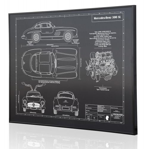  Engraved Blueprint Art LLC Mercedes-Benz 300SL Coupe Blueprint Artwork-Laser Marked & Personalized-The Perfect Mercedes-Benz Gifts