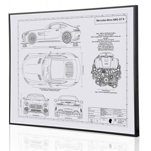  Engraved Blueprint Art LLC Mercedes-Benz AMG GT R Blueprint Artwork-Laser Marked & Personalized-The Perfect Mercedes-Benz Gifts