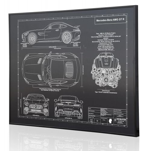  Engraved Blueprint Art LLC Mercedes-Benz AMG GT R Blueprint Artwork-Laser Marked & Personalized-The Perfect Mercedes-Benz Gifts