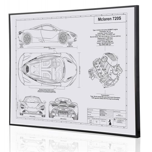  Engraved Blueprint Art LLC McLaren 720S Blueprint Artwork-Laser Marked & Personalized-The Perfect McLaren Gifts