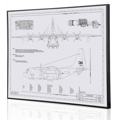  Engraved Blueprint Art LLC Lockheed EC-130H Blueprint Artwork-Laser Marked & Personalized-The Perfect Pilot Gifts