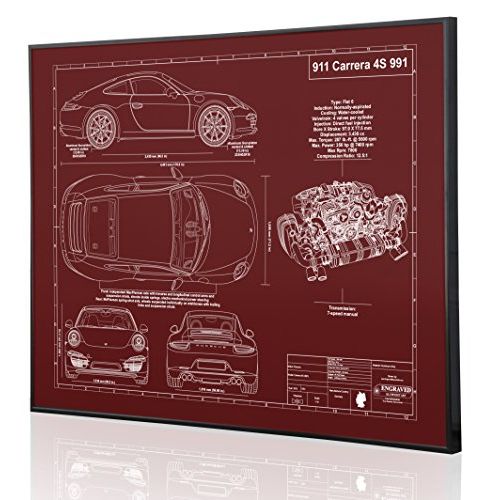  Engraved Blueprint Art LLC Porsche 991 911 Carrera 4S Blueprint Artwork-Laser Marked & Personalized-The Perfect Porsche Gifts