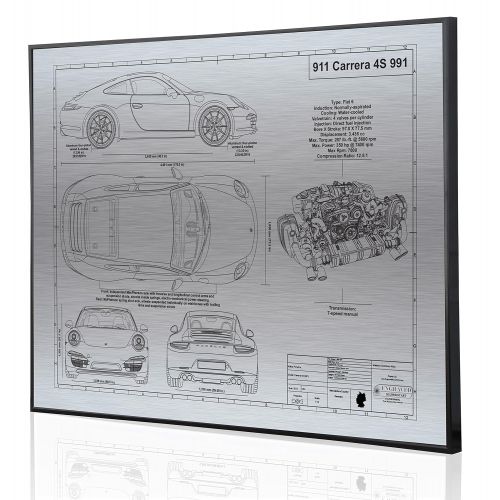  Engraved Blueprint Art LLC Porsche 991 911 Carrera 4S Blueprint Artwork-Laser Marked & Personalized-The Perfect Porsche Gifts