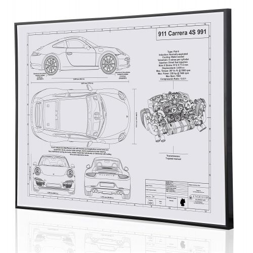  Engraved Blueprint Art LLC Porsche 991 911 Carrera 4S Blueprint Artwork-Laser Marked & Personalized-The Perfect Porsche Gifts