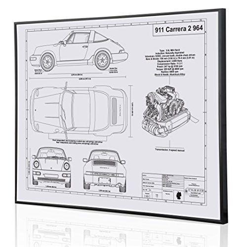  Engraved Blueprint Art LLC Porsche 964 911 Carrera 2 Blueprint Artwork-Laser Marked & Personalized-The Perfect Porsche Gifts