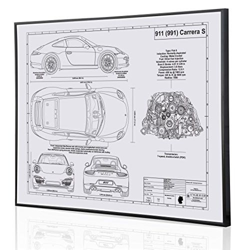  Engraved Blueprint Art LLC Porsche 991 911 Carrera S Blueprint Artwork-Laser Marked & Personalized-The Perfect Porsche Gifts