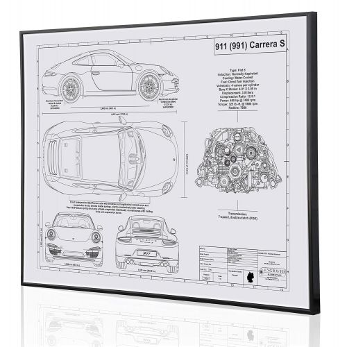  Engraved Blueprint Art LLC Porsche 991 911 Carrera S Blueprint Artwork-Laser Marked & Personalized-The Perfect Porsche Gifts