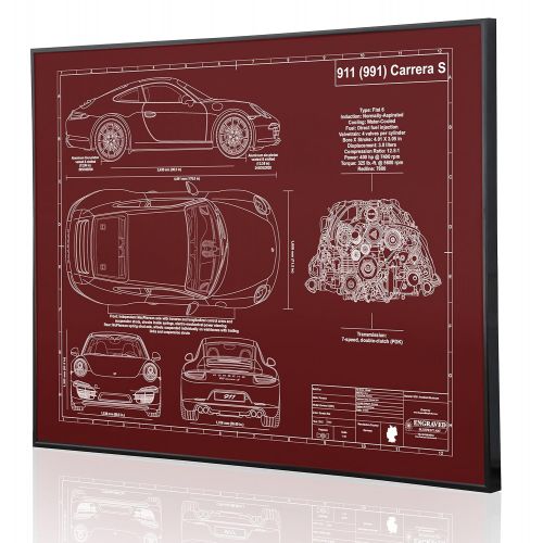  Engraved Blueprint Art LLC Porsche 991 911 Carrera S Blueprint Artwork-Laser Marked & Personalized-The Perfect Porsche Gifts