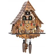Engstler Quartz Cuckoo Clock Black Forest house with moving wood chopper and mill wheel, with music EN 4661 QMT