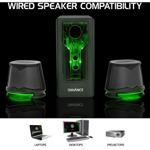  Enhance SB 2.1 Computer Speakers with Subwoofer (Green LED)