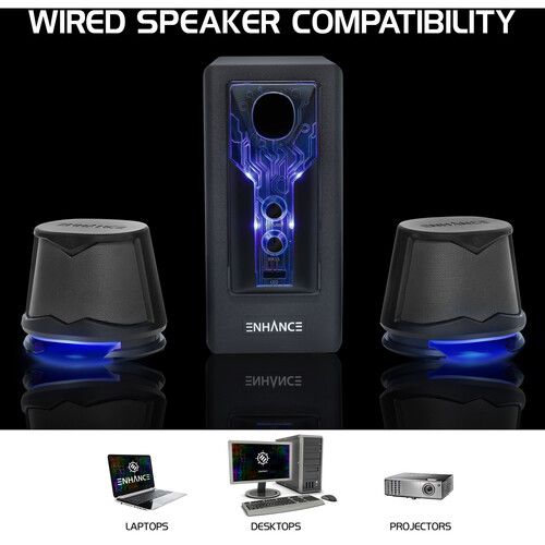  Enhance SB 2.1 Computer Speakers with Subwoofer for Desktop and Laptop Computers (Blue)