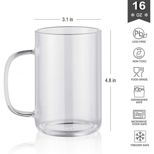  [아마존베스트]Enindel 3025.01 Simple Style Glass Coffee Mug, Large Cup, Clear, 16 OZ, Set of 4