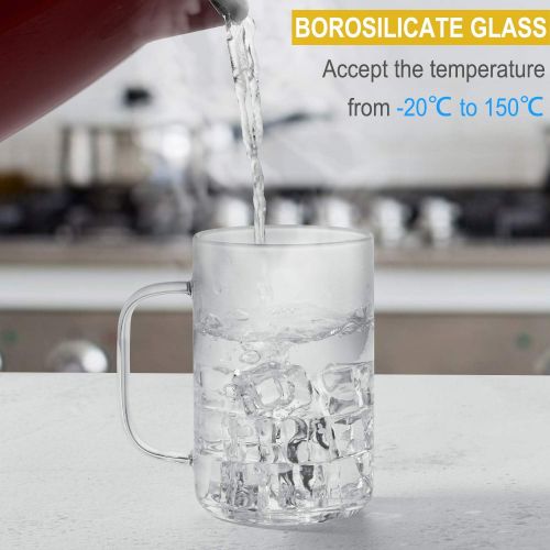  [아마존베스트]Enindel 3025.01 Simple Style Glass Coffee Mug, Large Cup, Clear, 16 OZ, Set of 4