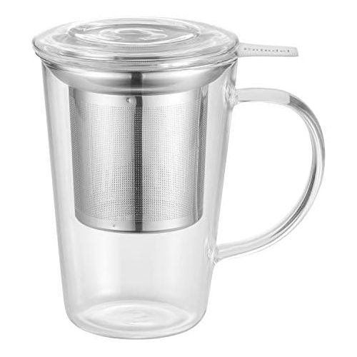  [아마존베스트]Enindel 3020.01 Glass Tea Mug with Infuser and Lid, Tea Cup, Clear, 14 OZ, GM001