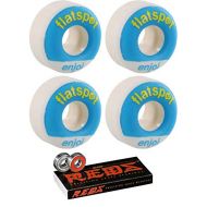 Enjoi Skateboards 52mm Flatspot White/Blue Skateboard Wheels - 99a with Bones Bearings - 8mm Bones Reds Precision Skate Rated Skateboard Bearings (8) Pack - Bundle of 2 Items