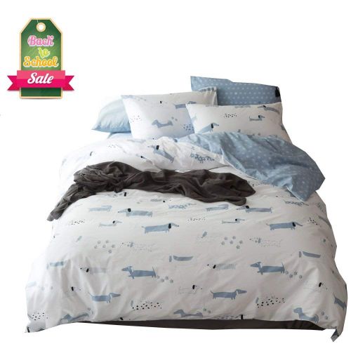  EnjoyBridal Bedding Set, Cotton Kids Duvet Cover Sets Full Toddler Dachshund Dog Print Comforter Cover Sham Set 3 Piece Queen Quilt Cover Set with Zipper Boys Girls, No Comforter