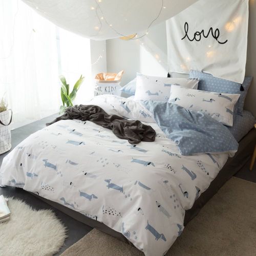  EnjoyBridal Bedding Set, Cotton Kids Duvet Cover Sets Full Toddler Dachshund Dog Print Comforter Cover Sham Set 3 Piece Queen Quilt Cover Set with Zipper Boys Girls, No Comforter