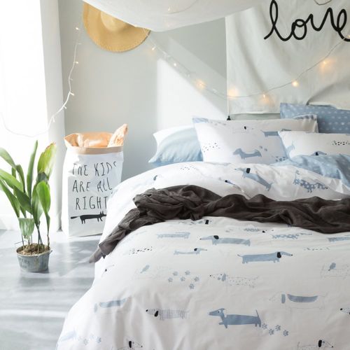  EnjoyBridal Bedding Set, Cotton Kids Duvet Cover Sets Full Toddler Dachshund Dog Print Comforter Cover Sham Set 3 Piece Queen Quilt Cover Set with Zipper Boys Girls, No Comforter