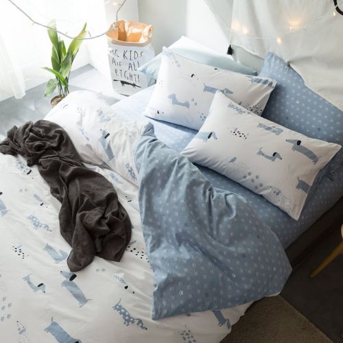  EnjoyBridal Bedding Set, Cotton Kids Duvet Cover Sets Full Toddler Dachshund Dog Print Comforter Cover Sham Set 3 Piece Queen Quilt Cover Set with Zipper Boys Girls, No Comforter